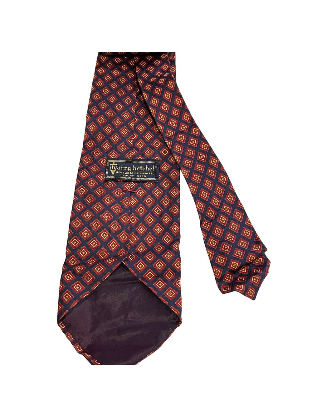 Vintage Bert Pulitzer Blue and Red Diamond Patterned Pure Silk Necktie